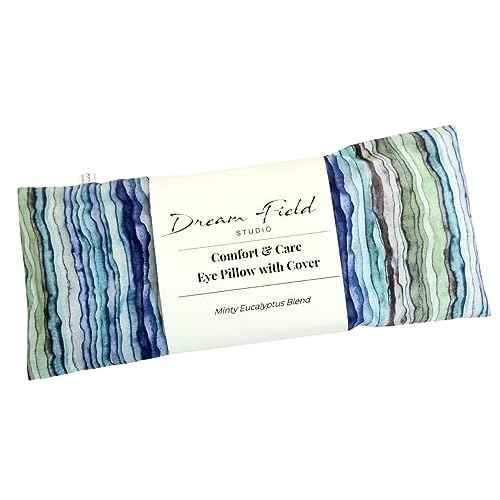 Eucalyptus Eye Pillow with Cover - Headache & Sinus Relief Heat Therapy, Washable Cover, Eco-Friendly Ingredients - Blue Green Layers