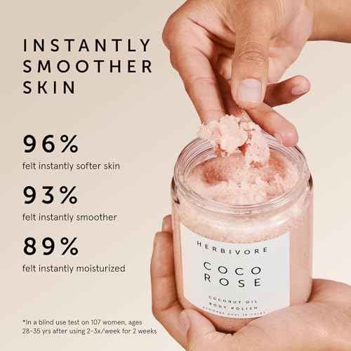 HERBIVORE Coco Rose Exfoliating Body Scrub + In-Shower Moisturizer with Coconut Oil, Shea Butter + Pink Clay for Softer, Smoother Skin | Vegan, Plant-Based, Cruelty-Free