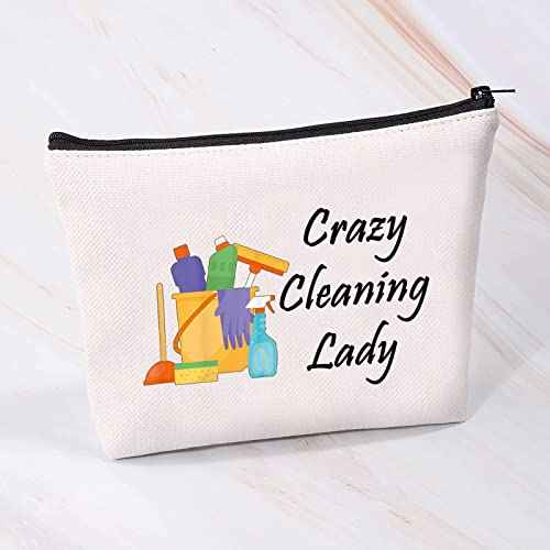 MBMSO Cleaning Lady Gifts Crazy Cleaning Lady Makeup Bag Housekeeper Appreciation Gifts for Cleaning Lovers Housekeeping Gift