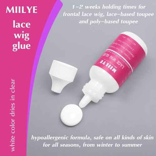 MIILYE Wig Glue for Front Lace Wig Install Kit with Adhesive Remover, Melting Band, Stocking Caps, Strong Hold Lace Front Glue, Invisible Bond Hair Adhesive, White