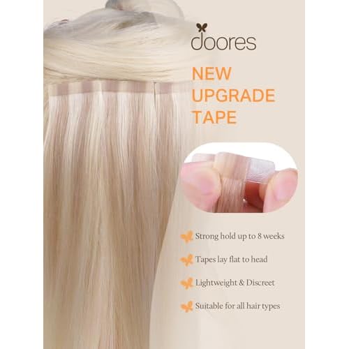 DOORES Human Hair Extensions Tape in Human Hair, Light Blonde Highlighted Golden Blonde 20 Inch 20pcs 50g, Tape in Hair Extensions Reamy Straight Hair