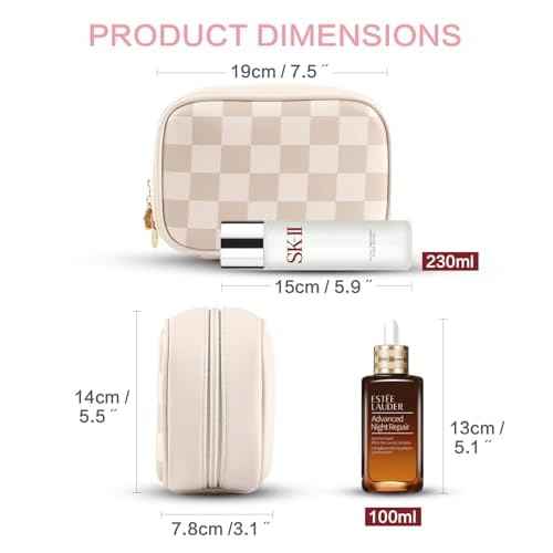 Travel Makeup Bag Cosmetic Bag for Women,Small Makeup Organizer Bag,Cute & Waterproof Vegan Leather Makeup Case with Multiple Compartments,Toiletry Bag for Cosmetics (BROWN)