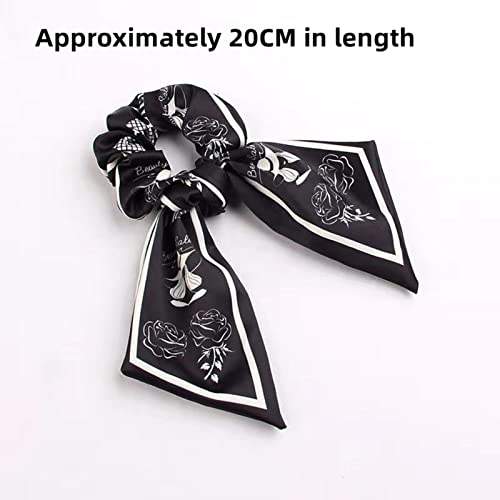 women's bow hair scrunchies vintage temperament hair tie hair rope (black)