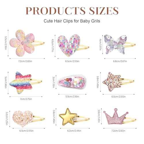 CWJCYTNSN 30 PCS Glitter Hair Clips for Girls Kids Snap Hair Clips Barrettes Sparkly Cute Hair Accessories for Little Girls Flower Butterfly Crown Hair Clip for Birthday Party Gifts