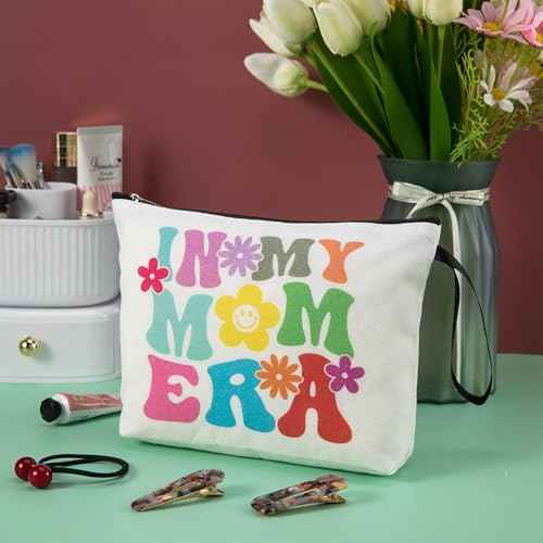 PARBEE Mom Makeup Bag In My Mom Era Cosmetic Bag Canvas Zipper Pouch Toiltery Case for Mother's Day Women Birthday Gift