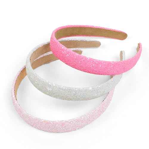 Glitter Headbands for Girls Women Non Slip Girls Headband, Sparkle Kids Headbands Cute Alice Head Band for Girl¡¯s Hair, Pink Hair Accessories for Women for Birthday Party Favors Back to School