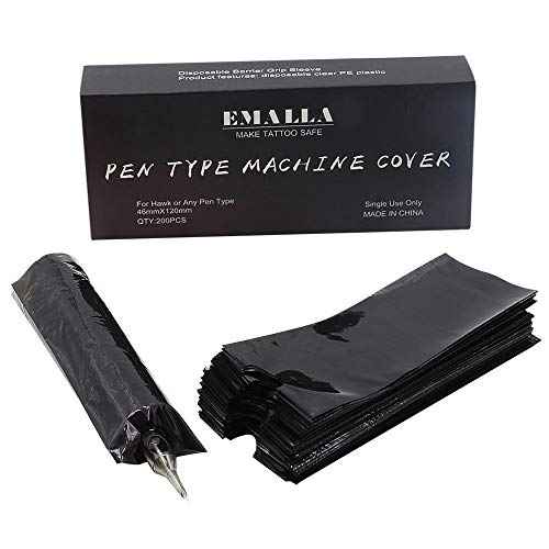 Pen Machine Covers - Autdor 200Pcs Pen Covers Black Gun Covers Grip Covers Disposable Machine Bags Sleeves for Tattoo Supplies