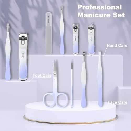 Manicure Set, 10 pcs High-Carbon Steel Nail Clippers Set, Portable Mini Manicure and Pedicure Kit, Travel Grooming Nail Kit with Leather Bag for Men and Women