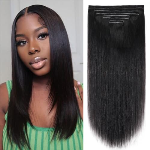 Injected Clip in Extension Human Hair Invisible Clip Ins for Women Brazilian Injected Clip ins Human Hair Natural Color 8 Pcs with 18 Clips 120g/Set (14 inch)