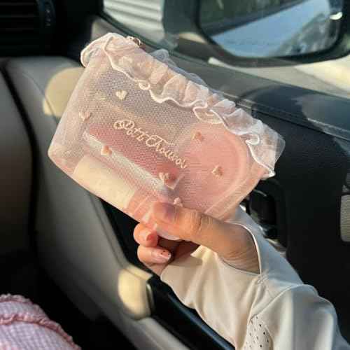 Cute Makeup Bag Y2k Cosmetic Bag for Purse Coquette Aesthetic Make Up Bag Bow Aesthetic Bag (Pink)