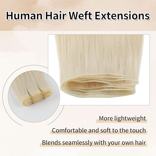 ABH AMAZINGBEAUTY HAIR Genius Weft Hair Extensions Human Hair Sew in Hair Extensions Real Human Hair Weft Extensions Hand Tied Virgin Hair 50G, #60 Platinum Blonde 20 Inch