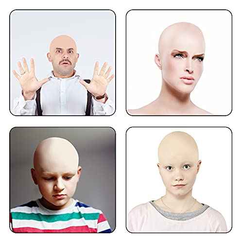 Wehhbtye 8 Pcs Halloween Bald Caps, Latex Makeup Caps with Bald Wigs, Wig Caps Cosplay Accessories for Adult Women Men Costume and Theme Party