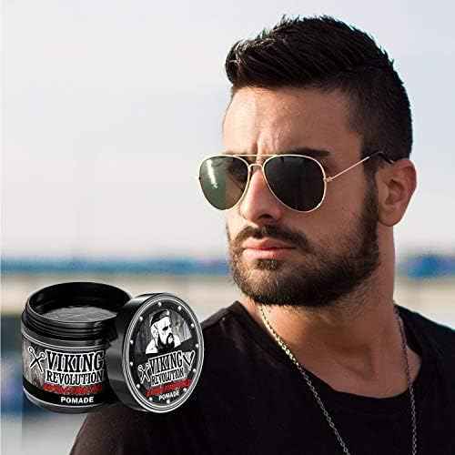 Viking Revolution Extreme Hold Pomade for Men ? Style & Finish Your Hair - Extra Firm,Strong Hold & High Shine for Men¡¯s Styling Support - Water Based Male Grooming Product is Easy to Wash Out, 4oz