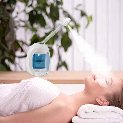 Facial Steamer-Face Steamer for Facial Deep Cleaning, Vaporizador Facial for Esthetician and Nano Ionic Hot Steam for Face, Professional Facial Steamer with a Headband and Acne Needle Set.(Blue)