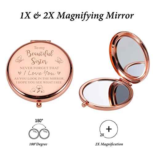 XPENMULBOJA Sister Gifts Sweet 16 Gifts Compact Mirror for Sisters Gifts from Sister Mirror Gifts for Sister-in-Law Birthday Gifts for Her Sister Sister-in-Law Christmas