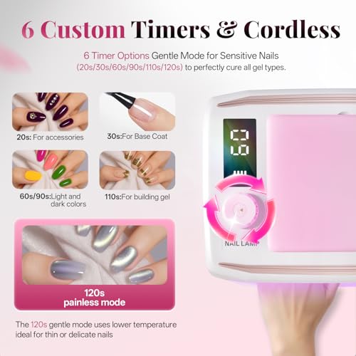 krofaue 380W Fast Curing UV Nail Lamp with Auto Sensor Professional Cordless UV Light for Gel Nails with Detachable Arm Rest, 6 Timers UV/LED Nail Dryer for Nail Salon and Home DIY