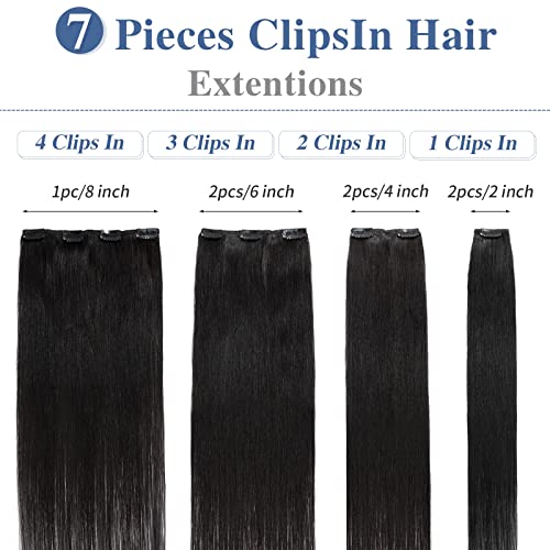 Clip in Hair Extensions Real Human Hair S-noilite #1B Natural Black Double Weft hair extensions 16 Inch Clip in Real Human Hair for Women Balayage Straight 7PCS 125g