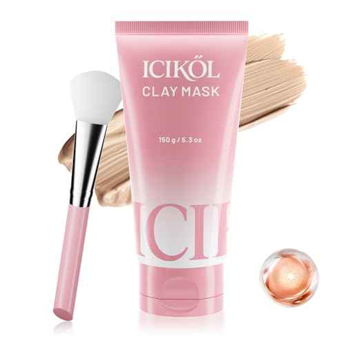 Large Pore Minimize Clay Mask, Mud Facial Mask with Sea Silt & HA - Canada Glacial Clay for Cleansing - Tightening - Pore-Purifying with Brush - Glass Skin Care Gift for Women Men, Red, 5.3 oz
