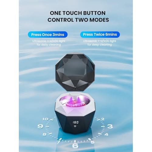 15W Ultrasonic Retainer Cleaner with 2 * 2000mAh Rechargeable Battery, LUMYSPACE 43¡¾5KHz Denture Cleaner Machine, Digital Timer & U-V-C Lights for Braces Night Guard Mouthguard Aligners Jewelry