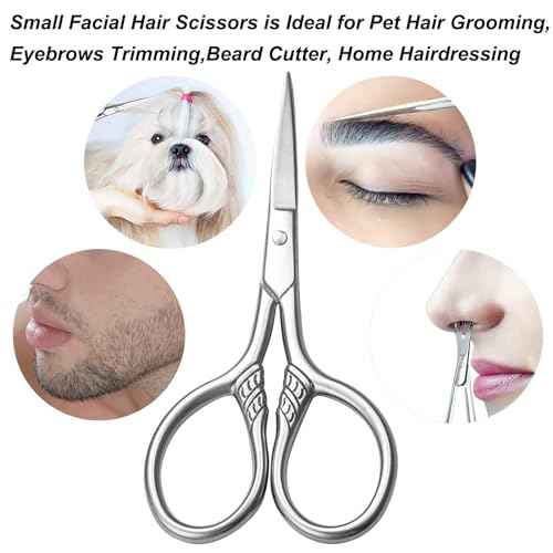 Small Precision Scissors, 3.5inch Stainless Steel Multi-Purpose Vintage Beauty Grooming Kit for Facial Hair, Eyebrow, Eyelash, Beard, Moustache with PU Sheath