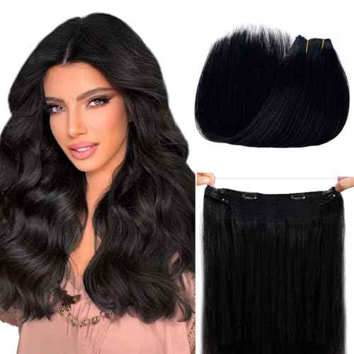 Munx Halos Wire Hair Extensions Real Human Hair Black Wire Extensions with Transparent Lines Natural Black Secret Halos Human Hair Extensions Invisible Black Hair Extensions for Women 80G 16""