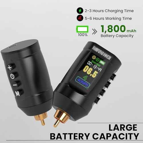 Wormhole Tattoo Battery Pack Wireless Tattoo Power Supply Rechargeable Cordless Tattoo Power Supply Portable RCA Lithium Battery Pack 1,800mAh Capacity with LED Digital Display for Tattoo Gun WB13-A