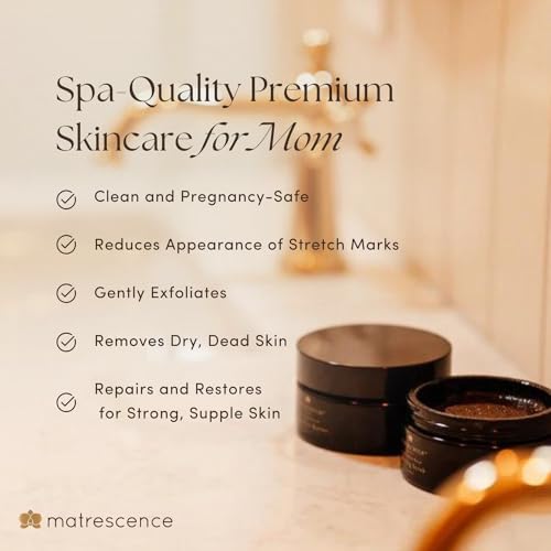 Matrescence Stretch Mark Relief Refining Exfoliating Belly Scrub (8oz/118ml) | Spa-Quality Maternity Skin Treatment | Pregnancy-Safe Skincare Made for Mom | Renewing Skin Essentials for Mom