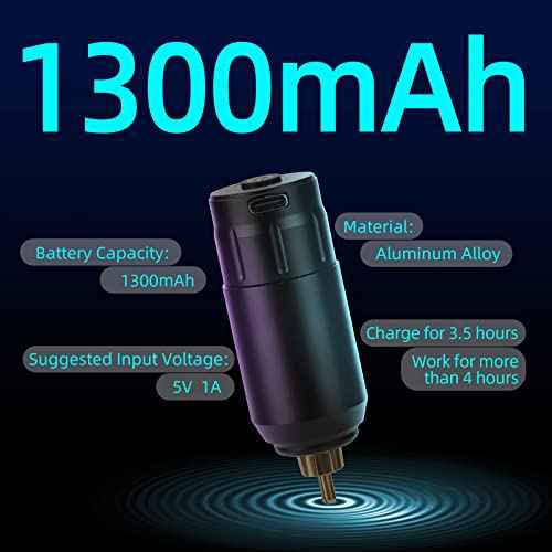 ATOMUS Tattoo Machine Kit Cordless 1300mAh Rechargeable Tattoo Power Supply Set with Rotary Tattoo Pen Machine 20pcs Tattoo Cartridge Needles 5pcs Tattoo Inks RCA Connector