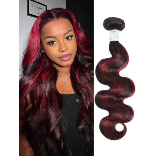 99J Burgundy Highlight Body Wave Single Bundles 24 inch, 12A 100% Virgin Burgundy and Black Colored Human Hair Single Bundles Thick Track Ombre Red 99J Brazilian Quick Wavy Weaves Sew In Remy