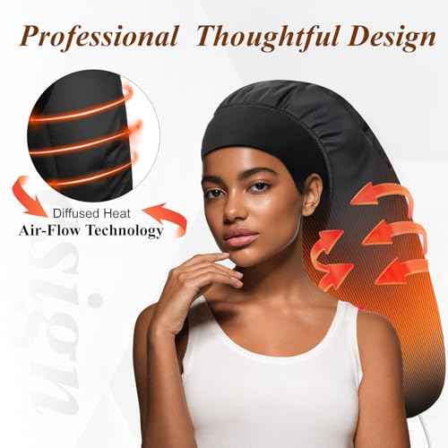 Heated Cap for Deep Conditioning: Upgraded Extra Large 10-Level Fast Heating 3 Time Settings Hair Steamer Cap for Natural Black Hair Portable Thermal Steam Cap for Home Hair Treatment - Black