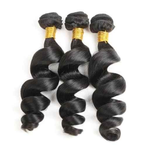 Loose Wave Bundles Human Hair Short Brazilian Virgin Human Hair Loose Wave Natural Black Color Can Be Dyed and Styled 3 Weave Bundles Total 300g 14 16 18 Inch