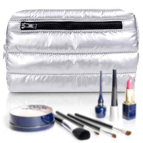 Citi Collective Premium Cosmetic Bag for Women| Makeup Travel Bag,Toiletry Bags for Women| Large Capacity Storage Waterproof Cosmetic Bag for Business, Vacation, or Weekend Traveling (Silver)