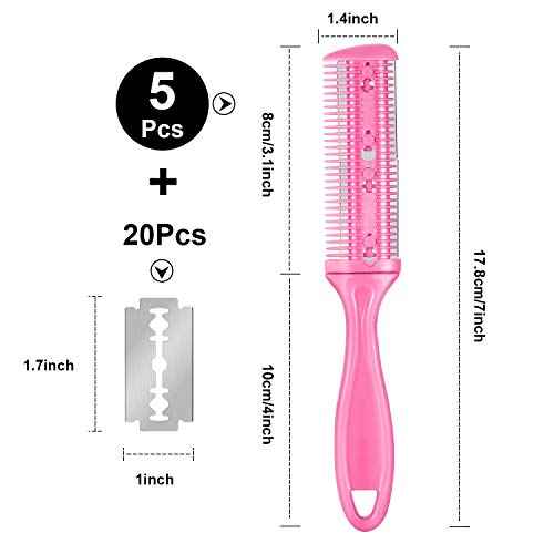 Boao 5 Pieces Dual-Sided Cutting Scissors, 20 Razors, and Thinning Comb with Double Edge for Precise Slim Haircuts (5 Colors)