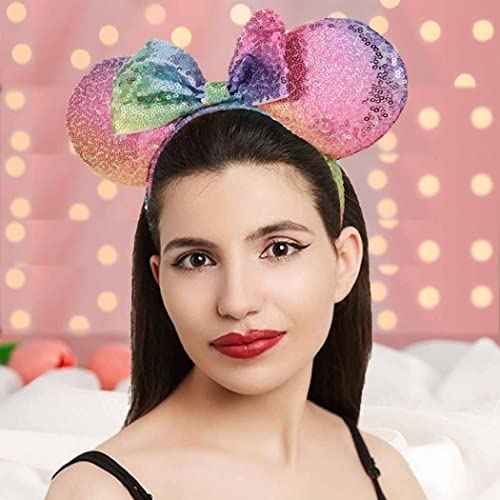 Tgirls Christmas Mouse Ears Headband Shinny Bow Hair Hoop Snowflake Sequins Ear Mouse Headwear Costume Party Hair Accressory