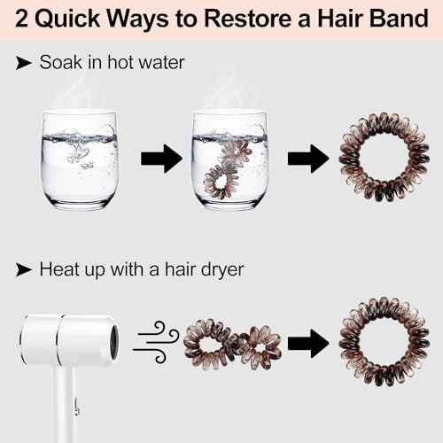 JessLab Spiral Hair Ties, 20 Pcs Traceless Phone Cord Hair Ties No Crease Spiral Bracelet Plastic Coil Ponytail Holders No-Damage Headband Hair Accessory for Girls Women Ladies Gift (Amber)