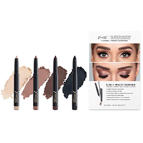 Xtreme Lashes Glideshadow Long Lasting Eyeshadow Stick Quad Collection, Lightweight Cream to Powder Makeup, No Fallout, Lash Extension Safe