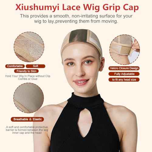 Lace Wig Cap for Women,Adjustable Wig Grip Cap with Grip Band for Keeping Wigs In Place,Non Slip Caps Make Your Wigs Be Glueless(Nude)