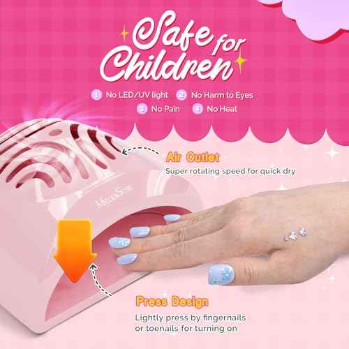 MelodySusie Portable Kids Nail Dryer, Mini Nail Fan Quick Nail Dryer for Regular Polish Manicure Tool, Safe for Hands, Skin, Children's Gift, Great Gift for Girls