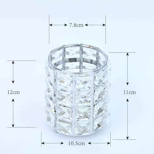 LUGUNU Makeup Brush Holder with Silver Crystal Bling ? Elegant Vanity Organizer for Brushes, Pens & Pencils, Ideal for Bathroom or Office Countertop(2Pack)
