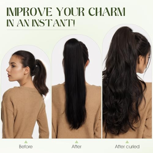 Ponytail Extension, 16 Inch Claw Clip Ponytail Extension Human Hair Long Straight Jaw Clip in Real Hair Pony Tails Hairpieces for Women Dark Brown