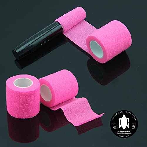Tattoo Grip Cover Wrap Pink - Denergy 6PCS PMU Pen Grip Tape Wrap Cover Cohesive Sports Adherent Tape Adhesive Bandage for Tattoo Machine Tattoo Accessories (Hot Pink 6pcs)