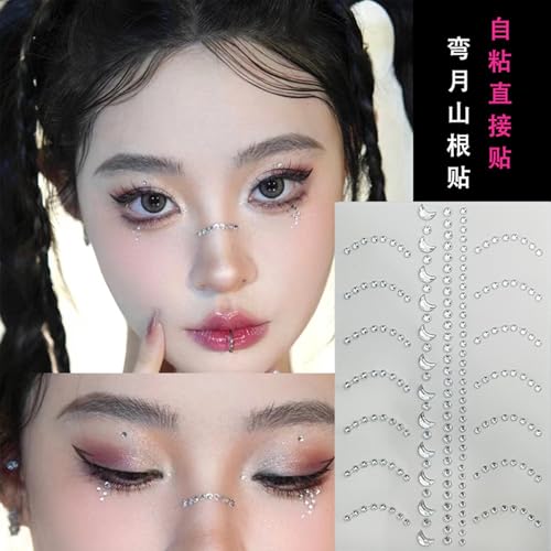 5D Self Adhesive Face Gems Pearls for Makeup, 5 Sheets 3D Bow Moon Butterfly Shape Hair Jewels Diamonds with Tweezers, Bling Rhinestone Stickers for Crafts,Face,Nail (Pink,Purple,Blue,White)