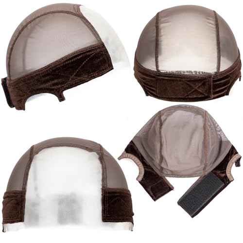 Wig Caps Lace Wig Caps for Women Wig Caps with Grip Band for Keeping Wigs in Place Glueless Wig Grip Cap with 4x5 Transparent Lace Non-Slip Adjustable Elastic Headband (1pcs-brown)