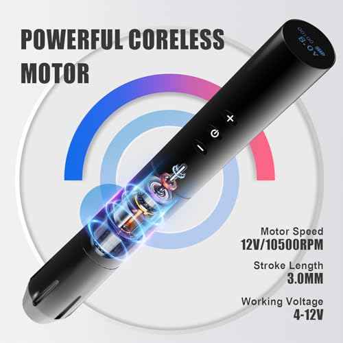 109 Wireless Tattoo Pen Machine Rotary Tattoo Gun with 2PCS Replaceble Batteries Coreless Motor Digital Display Cartridge Battery Pen Permanent Makeup Tattoo Supply for Tattoo Artist (Black)