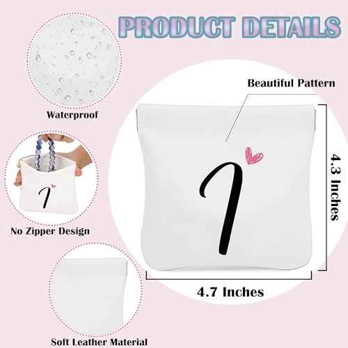 Initial I Personalized Pocket Cosmetic Bag, Waterproof Portable No Zipper Self-closing Makeup Pouch, Mini Travel Storage Makeup Bag, Gift Ideal for Women Girls Teen (BP09)