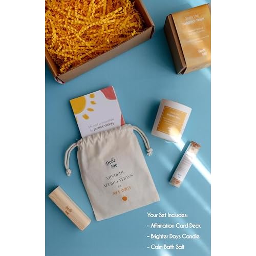 Dear Me Happiness Gift Set ? Affirmation Cards, Natural Soy Candle & Bath Salt ? Mindfulness Gift ? Self-Care Set for Women ? Positivity & Optimism Kit for Emotional Wellness