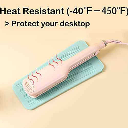 Heat Resistant Silicone Mat with Hanging Hole, Straightener Heat Resistant Travel Mat & Pouch for Curling Iron, Flat Iron and Other Hot Hair Styling Tools, 11 x 5 in, Green