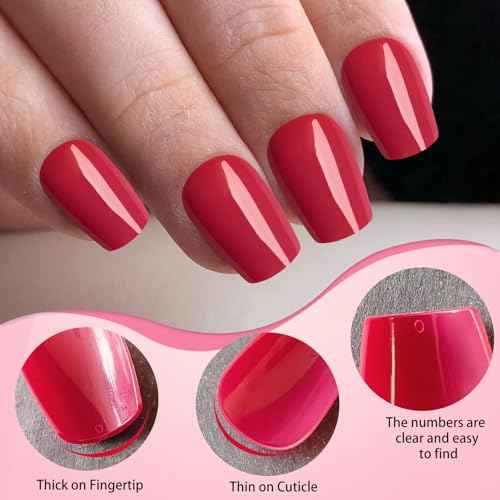 LoveOurHome 288pc XS Coffin Press on Nails Short Fake Nails with Glue Tabs, Berry Red Glue on Nails Press on Nails Women Acrylic Nails XS Coffin Fake Nails Short False Nails Girls Kids Fingernails
