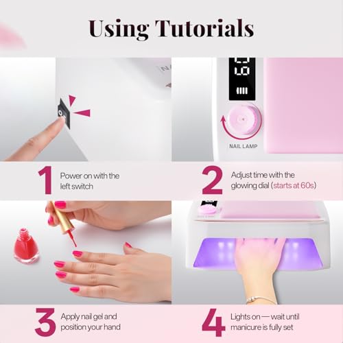 krofaue 380W Fast Curing UV Nail Lamp with Auto Sensor Professional Cordless UV Light for Gel Nails with Detachable Arm Rest, 6 Timers UV/LED Nail Dryer for Nail Salon and Home DIY