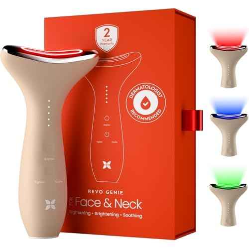 REVO Genie | 3-in-1 Face & Neck Beauty Massager with Heat, 3 Light Therapies, Smart Vibration | Powerful Red Light, Blue Light, and Green Light Therapy for Wrinkles, Hyperpigmentation, Acne & More